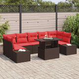 Set Divano da Giardino 8 pcs Marrone e Rosso polyrattan
