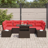 Set Divano da Giardino 8 pcs Marrone e Rosso polyrattan