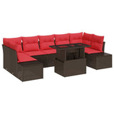Set Divano da Giardino 8 pcs Marrone e Rosso polyrattan