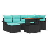 Set Divano da Giardino con cuscino 7 pcs Nero e blu