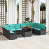 Set Divano da Giardino con cuscino 11 pcs Nero e Blu polyrattan