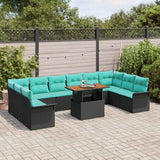 Set Divano da Giardino con cuscino 11 pcs Nero e Blu polyrattan