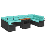 Set Divano da Giardino con cuscino 11 pcs Nero e Blu polyrattan
