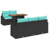 Set Divano da Giardino 6 pz 5-Numero di posti Nero e Teal