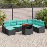 Set Divano da Giardino 9 pcs Nero e Teal