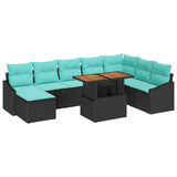 Set Divano da Giardino 9 pcs Nero e Teal
