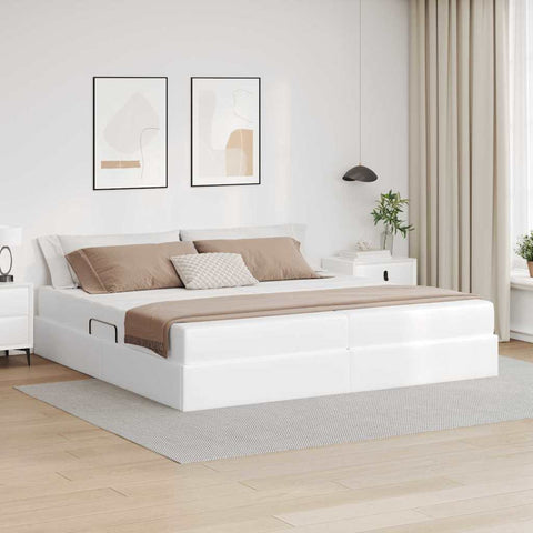 Letto con contenitore e materasso Bianco 200 x 200 cm