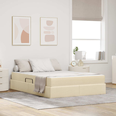Letto con contenitore e materasso Crema 140 x 200 cm Poliestere