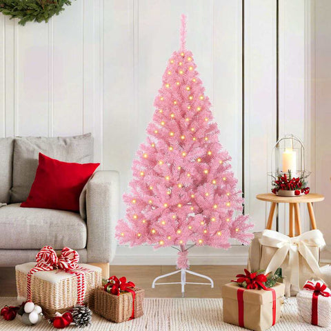 Albero di Natale artificiale con luci integrate Rosa 150 cm PVC