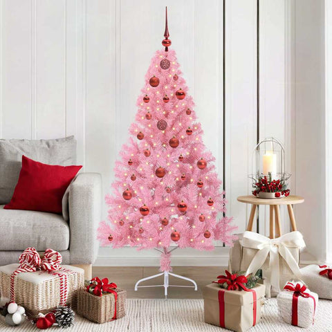 Albero di Natale artificiale con luci integrate Rosa 150 cm PVC