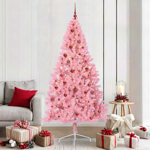 Albero di Natale artificiale con luci integrate Rosa 210 cm PVC