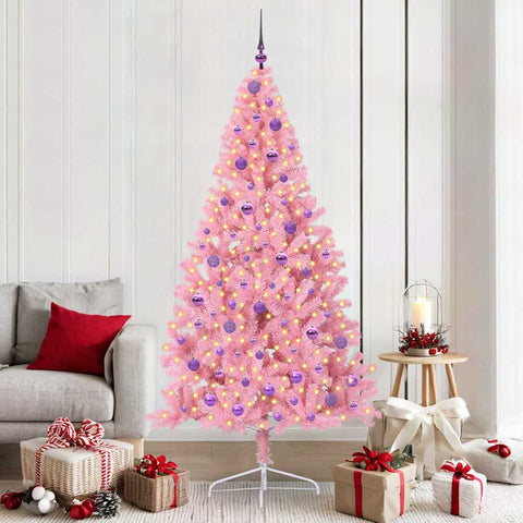 Albero di Natale artificiale con luci integrate Rosa 210 cm PVC