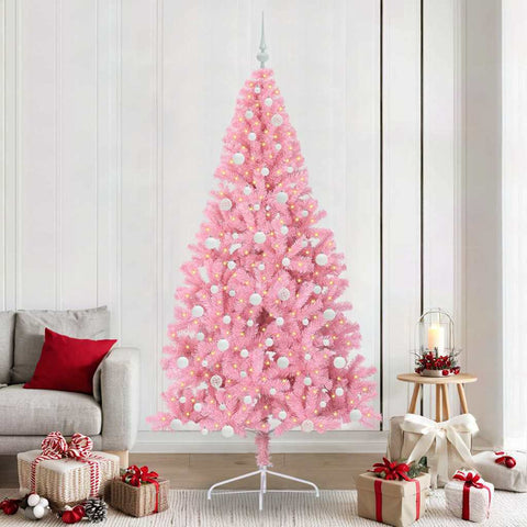 Albero di Natale artificiale con luci integrate Rosa 240 cm PVC