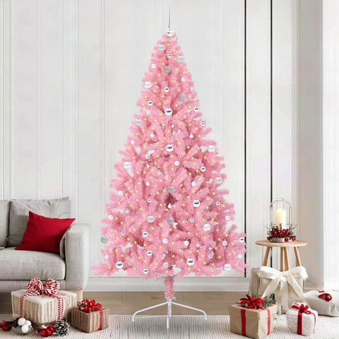 Albero di Natale artificiale con luci integrate Rosa 240 cm PVC