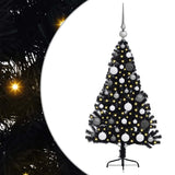 Albero di Natale artificiale con luci integrate Nero 120 cm PVC