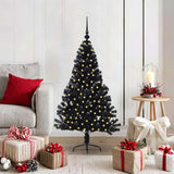 Albero di Natale artificiale con luci integrate Nero 120 cm PVC