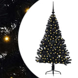 Albero di Natale artificiale con luci integrate Nero 120 cm PVC