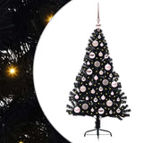 Albero di Natale artificiale con luci integrate Nero 120 cm PVC