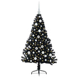 Albero di Natale artificiale con luci integrate Nero 120 cm PVC
