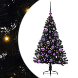 Albero di Natale artificiale con luci integrate Nero 120 cm PVC