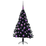 Albero di Natale artificiale con luci integrate Nero 120 cm PVC
