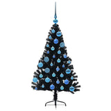 Albero di Natale artificiale con luci integrate Nero 120 cm PVC