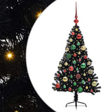 Albero di Natale artificiale con luci integrate Nero 120 cm PVC