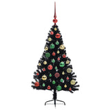 Albero di Natale artificiale con luci integrate Nero 120 cm PVC