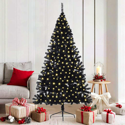 Albero di Natale artificiale con luci integrate Nero 180 cm PVC