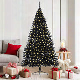 Albero di Natale artificiale con luci integrate Nero 180 cm PVC