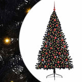 Albero di Natale artificiale con luci integrate Nero 180 cm PVC