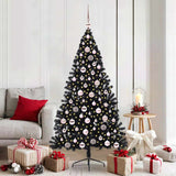 Albero di Natale artificiale con luci integrate Nero 180 cm PVC