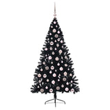 Albero di Natale artificiale con luci integrate Nero 180 cm PVC