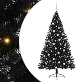 Albero di Natale artificiale con luci integrate Nero 180 cm PVC