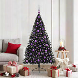 Albero di Natale artificiale con luci integrate Nero 180 cm PVC