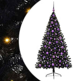 Albero di Natale artificiale con luci integrate Nero 180 cm PVC