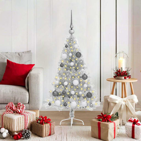 Albero di Natale artificiale con luci integrate Argento 120 cm