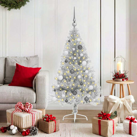 Albero di Natale artificiale con luci integrate Argento 150 cm