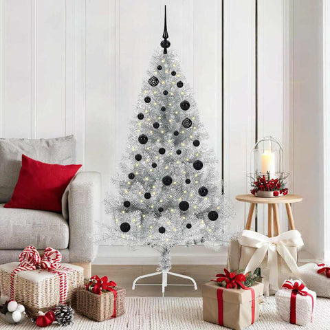 Albero di Natale artificiale con luci integrate Argento 150 cm