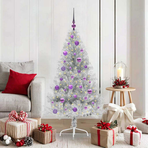 Albero di Natale artificiale con luci integrate Argento 150 cm