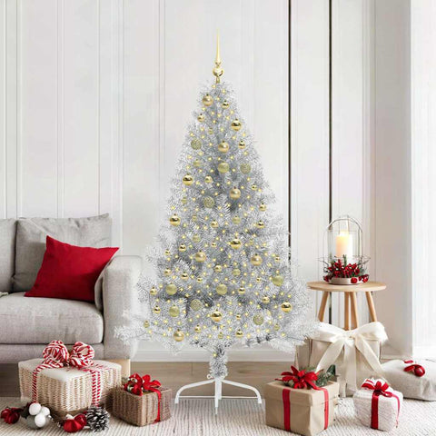 Albero di Natale artificiale con luci integrate Argento 180 cm