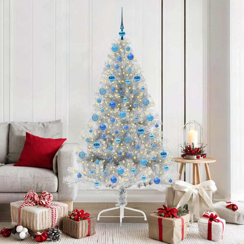 Albero di Natale artificiale con luci integrate Argento 180 cm