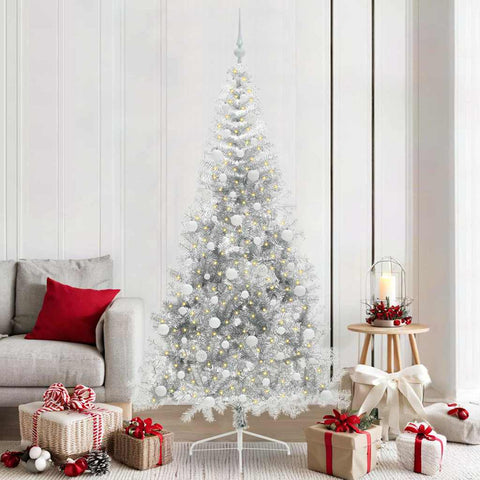 Albero di Natale artificiale con luci integrate Argento 210 cm