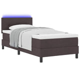 Letto a molle con strisce LED Marrone Scuro 90 x 200 cm Tessuto