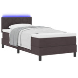 Letto a molle con strisce LED Marrone Scuro 90 x 190 cm Tessuto