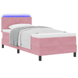 Letto a Sorgente LED con materasso Rosa 100 x 200 cm Velluto