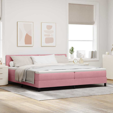 Letto a Sorgente LED con materasso Rosa 200 x 200 cm Velluto