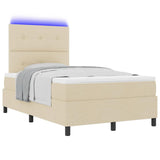Letto a molle con strisce LED Crema 120 x 190 cm Tessuto
