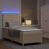 Letto a Sorgente LED con materasso Crema 90 x 190 cm Tessuto
