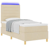 Letto a Sorgente LED con materasso Crema 90 x 190 cm Tessuto